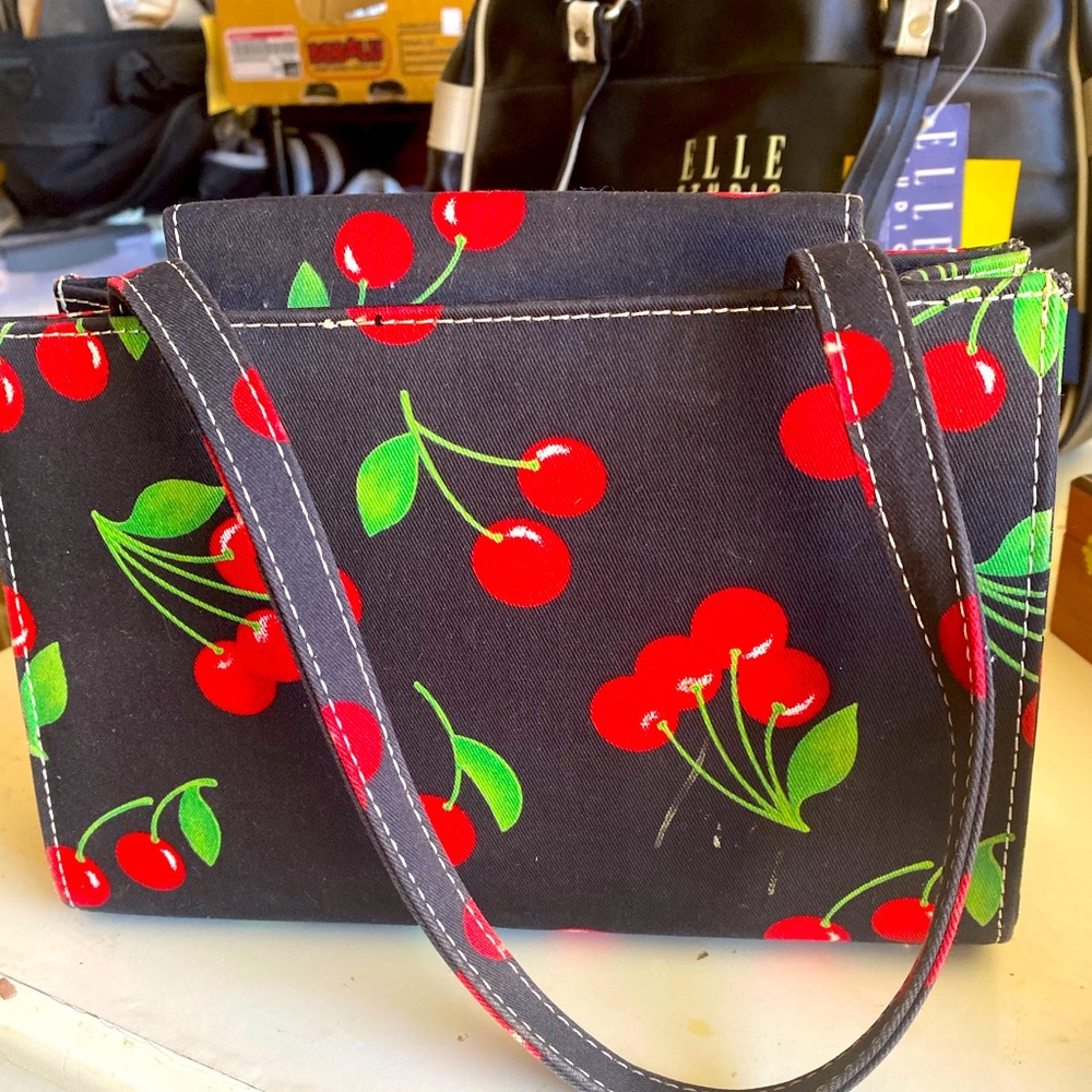 Vintage Cherry Design Handbag with snap closure